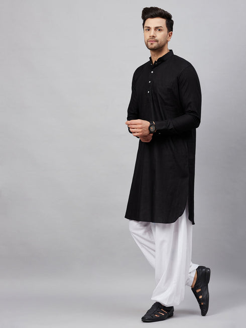 Men's Black Cotton Blend Pathani Suit Set